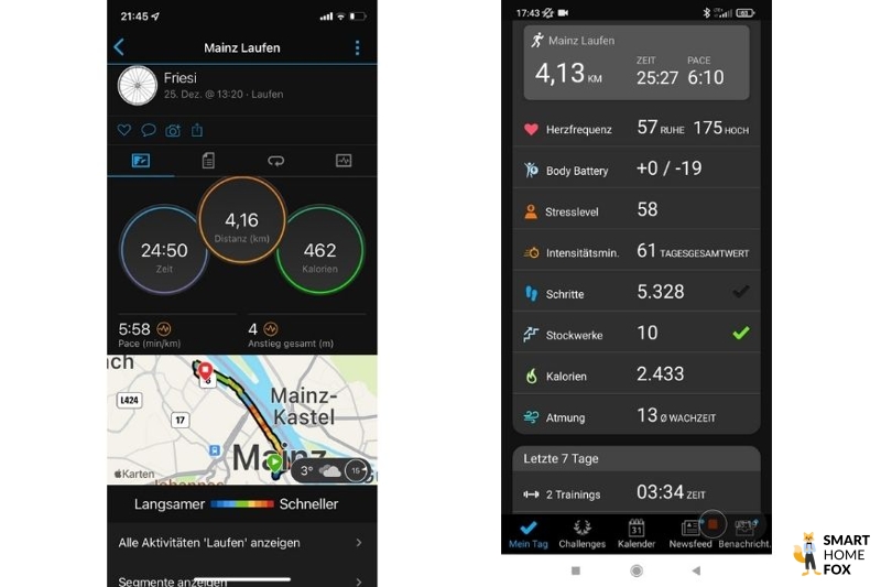 Записанные данные с беговой тренировки в приложении Garmin Connect.